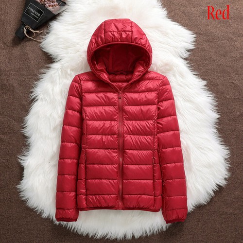 Women's Duck Down Jacket Ultralight Ladies Hoodie Short Hooded Slim Puffer Coat - Picture 25 of 27