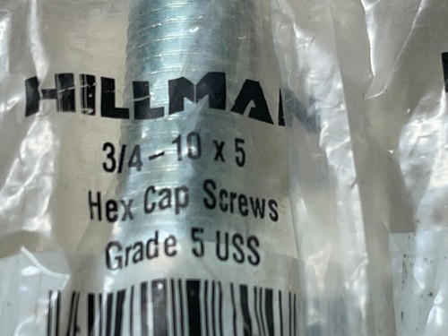 2-Pack Hillman 3/4 - 10 x 5" Bolt Hex Cap Screw Grade 5 USS - Picture 2 of 2