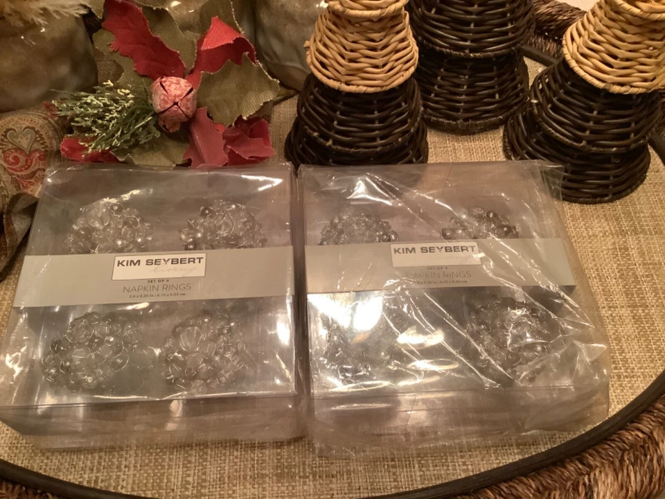 ANILLOS SERVILLETEROS DE VACACIONES KIM SEYBERT (8) ALAMBRE DE CUENTAS TRANSPARENTES PLATA NUEVOS Foto 2 de 4