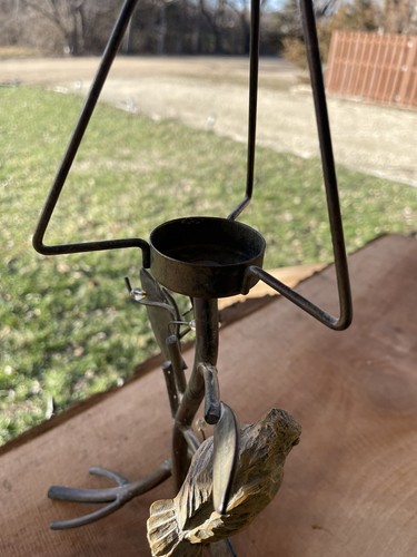 Black Metal Tea Light & Votive Candle Holder-tree/Leaves/Bird Beaded Accents - Picture 6 of 8