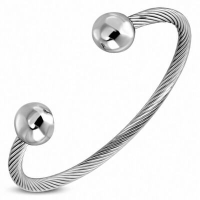 7.6 Stainless Steel Celtic Twisted Cable Wire Torc Cuff Bangle with Ball Length 7.6 Stainless Steel Celtic Twisted Cable Wire Torc Cuff Bangle with Ball Length