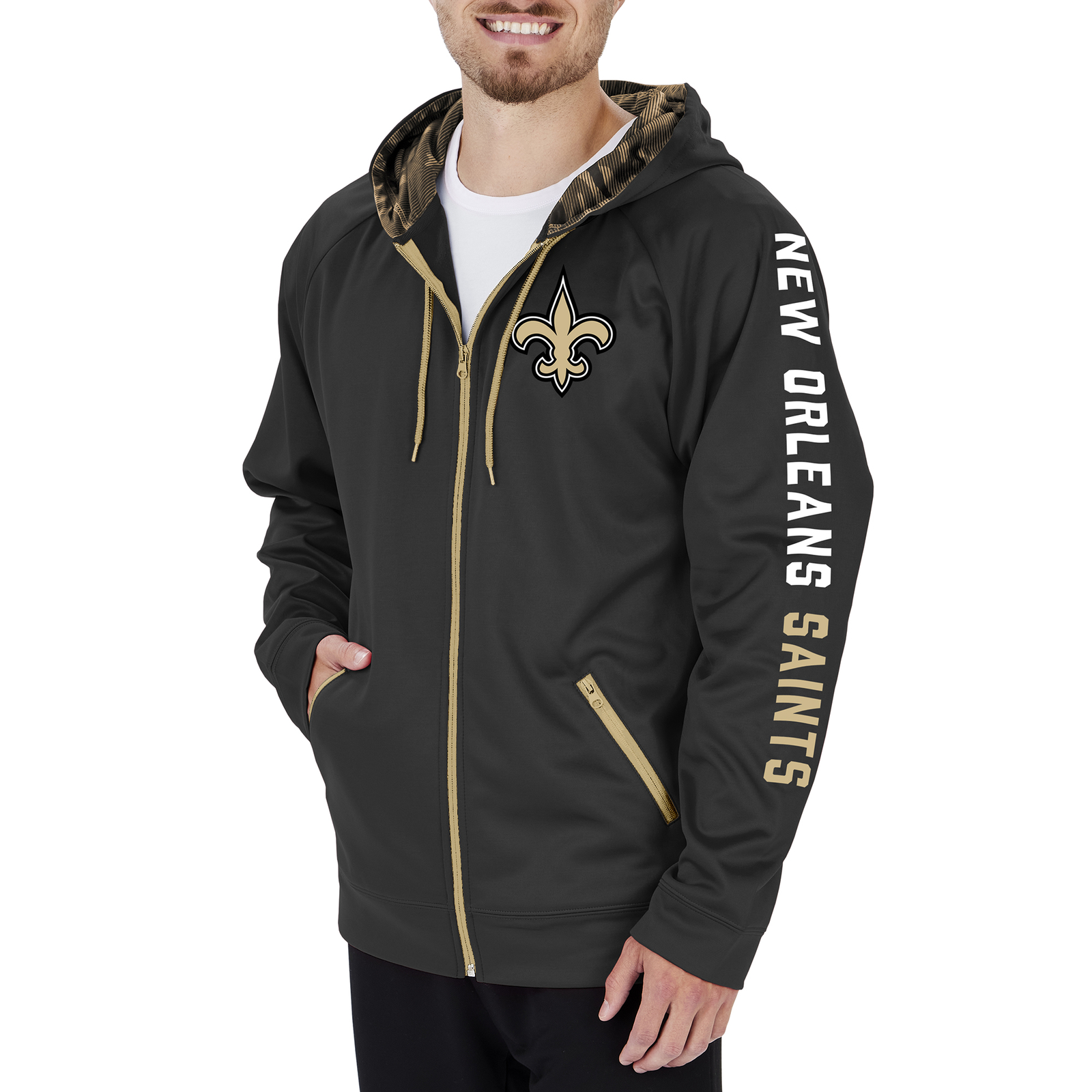 Мужская камуфляжная толстовка Zubaz NFL New Orleans Saints на молнии с капюшоном
