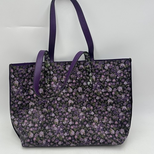 RARO ** Bolso de Mano Coach Highline de Cuero Floral Púrpura Posey Racimo Flores ** - Imagen 4 de 9