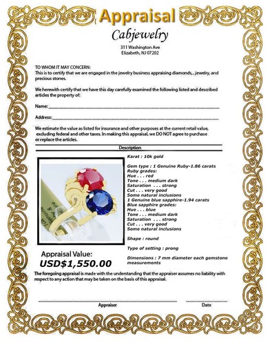 GENUINE 1.86 Cts RUBY & TANZANITE RING 10k SOLID YELLOW GOLD - Free Appraisal - Picture 7 of 7