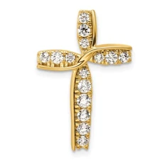 14K Yellow Gold Lab Grown Diamond Cross Chain Slide Pendant (VS/SI, G-H) for Mom
