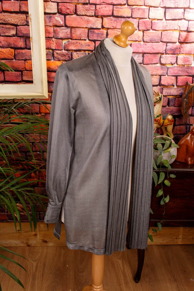 Blusa Giacca Vintage Originale Anni 90 Argento Drappeggiata Moda Sera Elegante M - Immagine 4 di 4