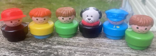 Vtg 90’s 6 Fisher Price Chunky Little People Toy Figures Lot Dog Fire Policeman