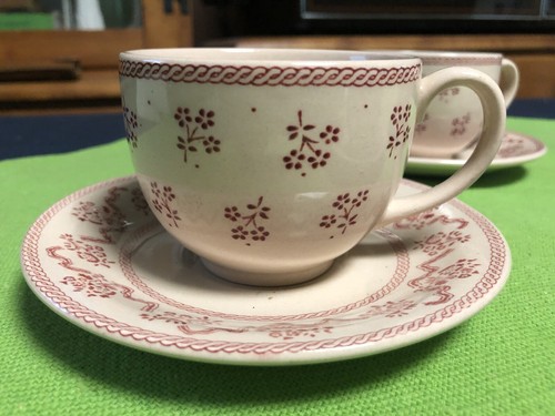 Johnson Brothers Laura Ashley Petite Fleur Cups and Saucers Set of 4 Burgandy - Picture 5 of 13
