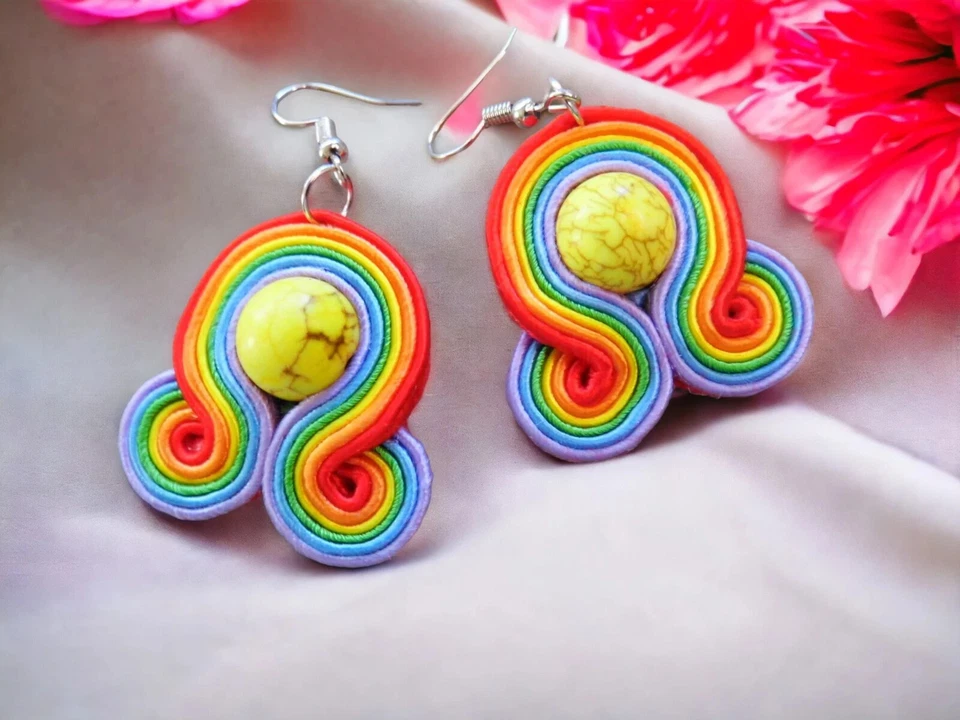 Ohrringe Technik soutache Kunsthandwerk , Regenbogen - Bild 3 von 3
