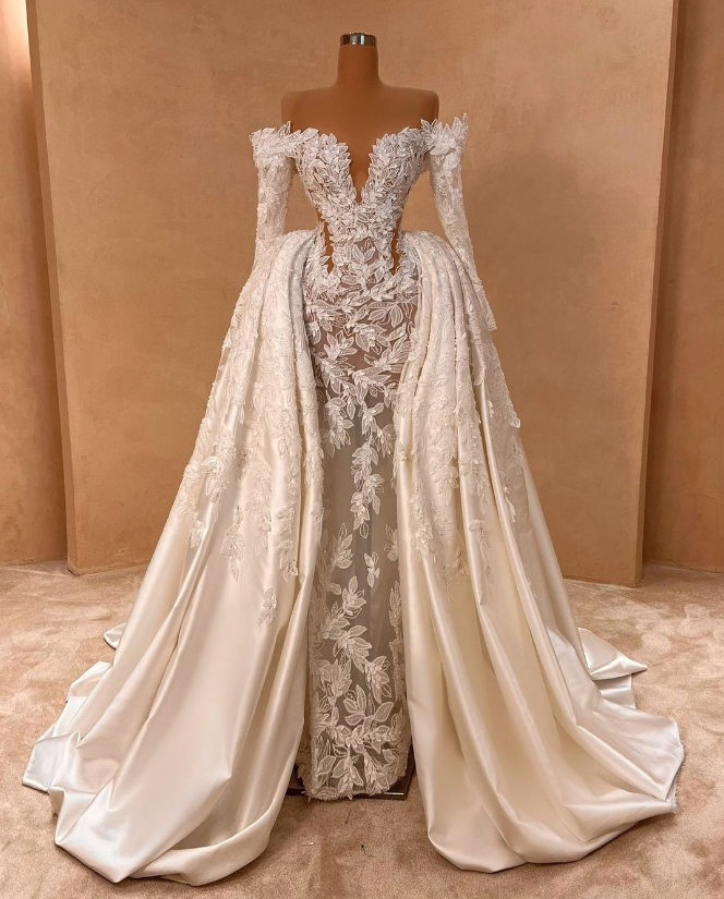 Luxury Vintage Wedding Dresses with Detachable Train Princess Mermaid  Bridal | eBay