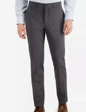 New Kenneth Cole Men 33W X 32L Slim Flex Suit Dress Pants Silver Grey Techni