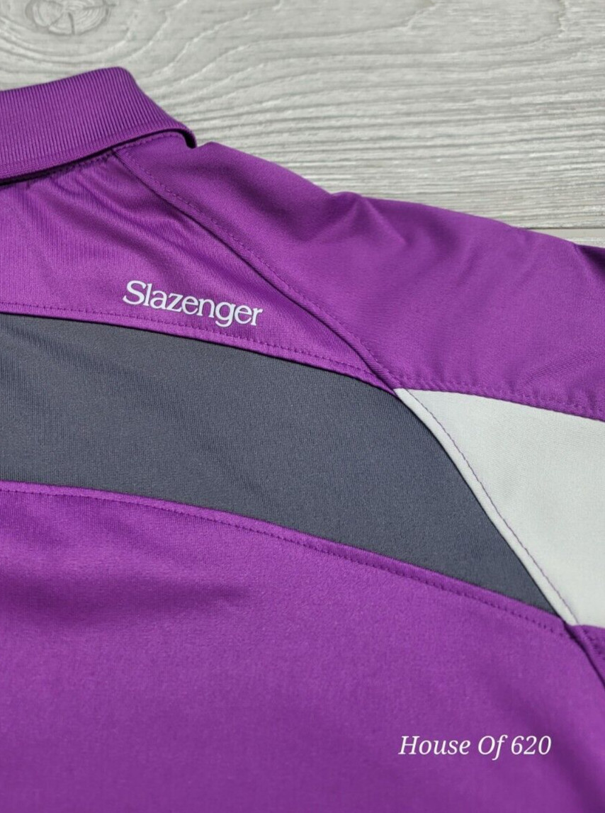 Slazenger Golf Shirt Mens L Purple Gray Performance Polo Short Sleeve Colorblock