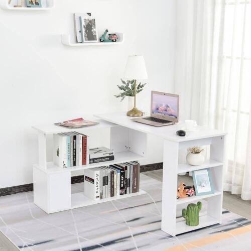 HOMCOM L-Shaped Computer Desk 29.25" Particle Board w/ Storage Shelves White - Picture 2 of 9