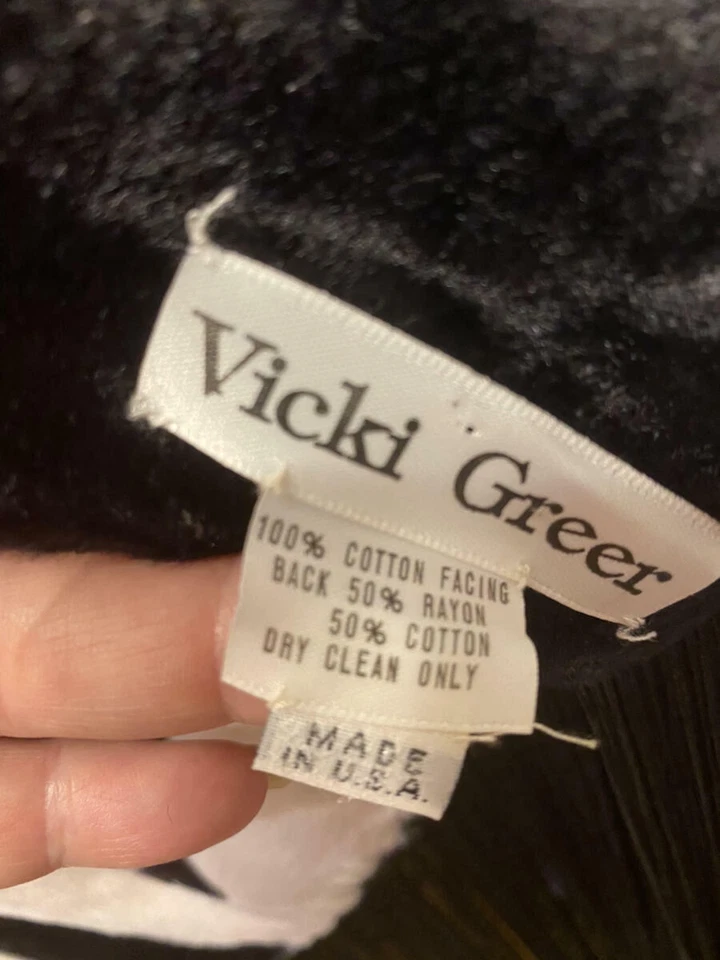 De Colección Mantón Bufanda Envoltura Negro Blanco Manchas Imitación Piel Flecos Largos 17" Vicki Greer Foto 2 de 4