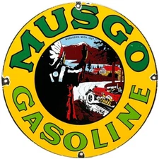 VINTAGE MUSGO GASOLINE PORCELAIN SIGN GAS STATION PUMP MOTOR OIL SERVICE
