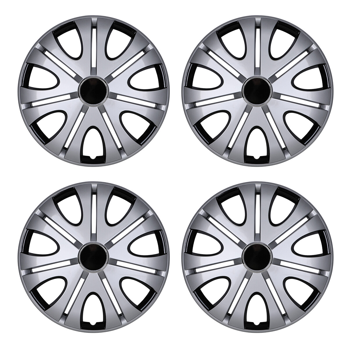 Silver & Black Lacquer Wheel HubCaps for Chevy Toyota Nissan - 4PCS 15 Inch