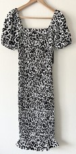 New Lulu's M Womens Steal the Stage White Leopard Smocked Bodycon Midi Dress