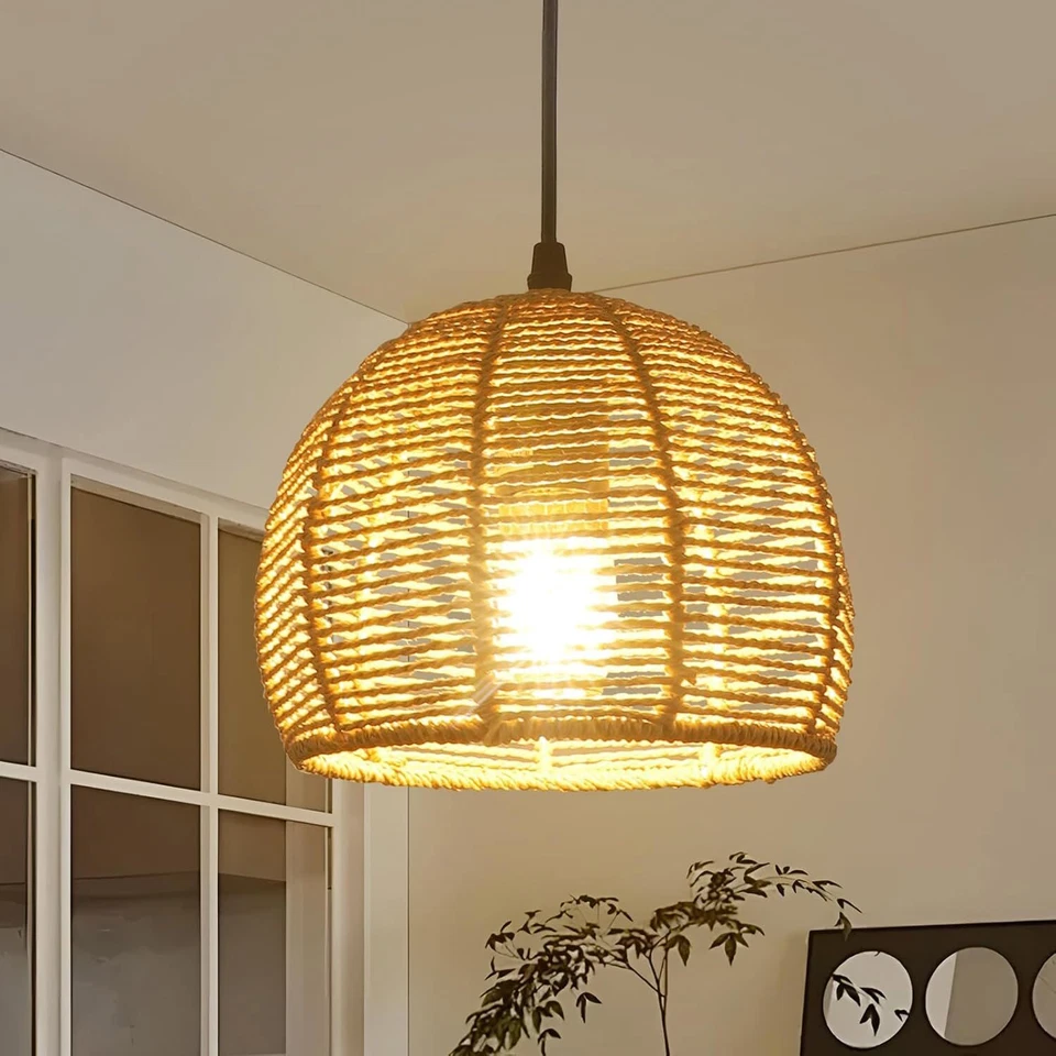 Vintage Boho Rattan Hängelampe Pendelleuchte E27 Hängeleuchte Wohnzimmer Café - Bild 1 von 4