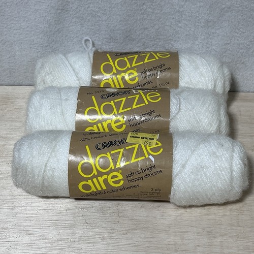 Vintage Baby Yarn CARON DAZZLE AIRE 2701 White Lot of 3 Soft Fuzzy