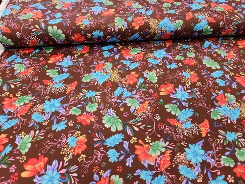 1 /2 Yd Flower Garden Brown Cotton Fabric The Gallery Bolt End - Picture 2 of 3