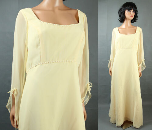 Bell Sleeve Dress Sz 16 XL Yellow Chiffon Renaissa