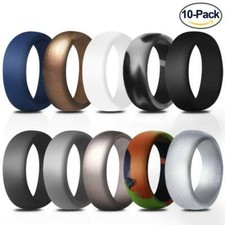 10Pcs Silicone Wedding Rings for Men Flexiable Breathable Rubber Engagement Band