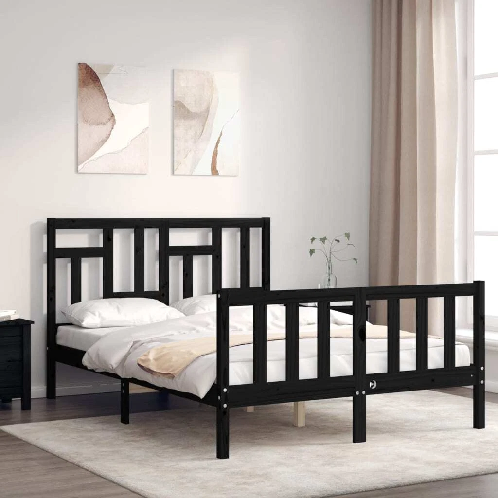 Bed Frame with Headboard Black Small Double Solid Wood vidaXL eBay