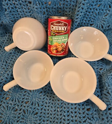 Fire King Soup Bowls W/ Handle Anchor Hocking Winter Kitchy Granny Grandpa Set 4