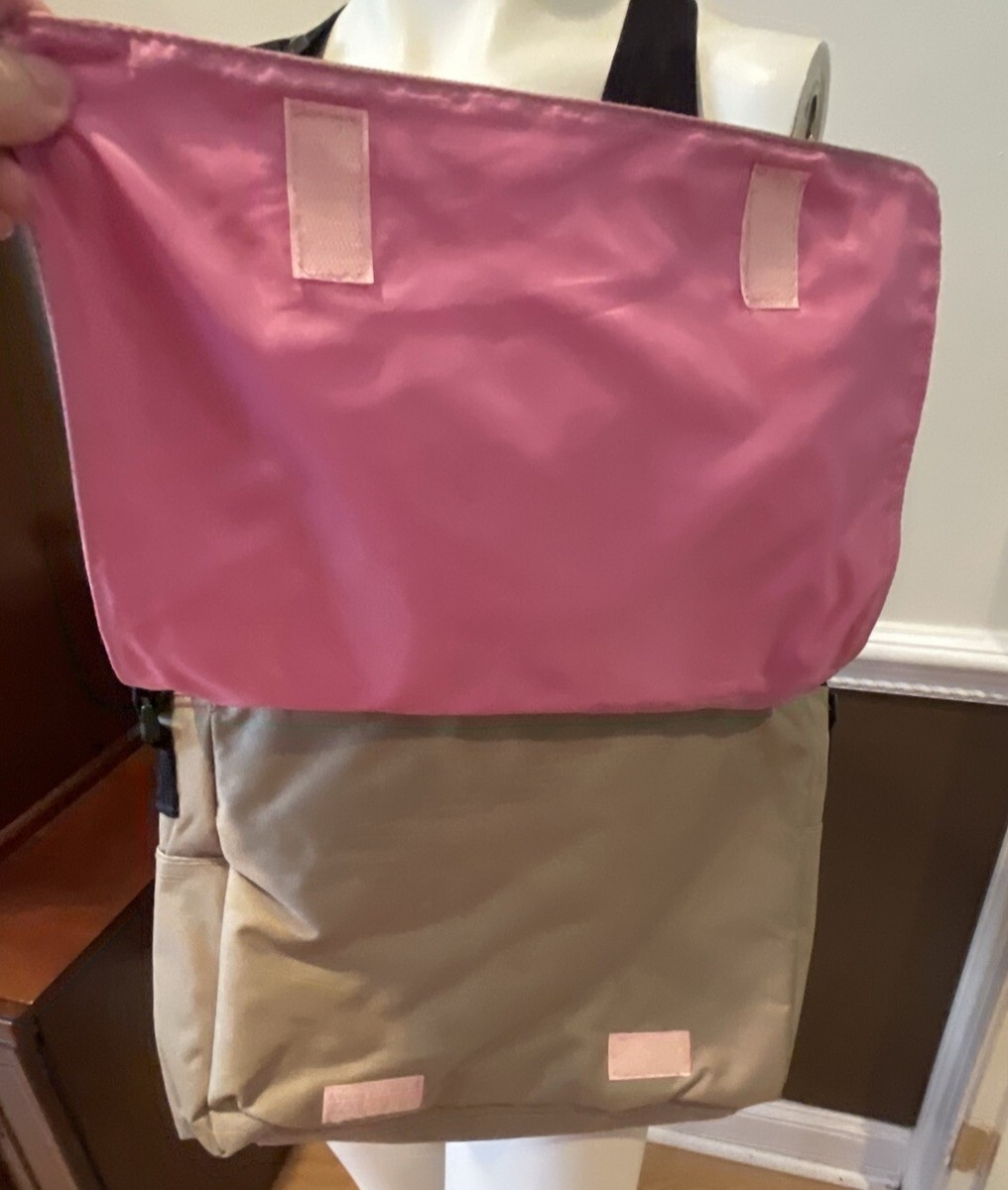 LEVIS Messenger Laptop Bag Khaki Canvas Pink Lining Travel Work Accessory Beige View 5