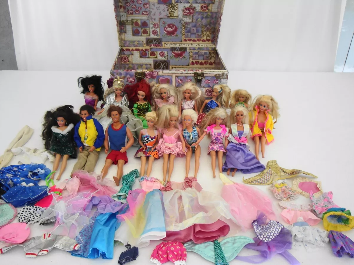 Large Treasure Chest Filled with 16 Barbies and Clothing Barbie