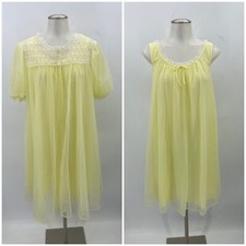 VTG Lisette Al Sterling Yellow Sheer Chiffon Nightgown and Robe Peignoir S