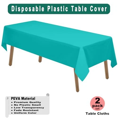 Aqua Blue Plastic Tablecloths 2 Pack Disposable Table Covers 54 x 108 A02 Aqua - Image 2 of 4