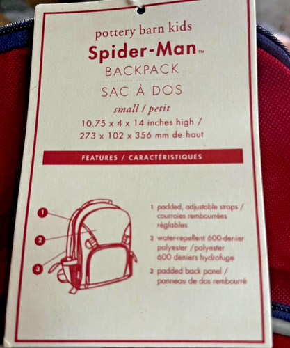 Pottery Barn Kids x Marvel Spider-ManMacKenzie Small Backpack NEW WITH TAGS - Picture 11 of 12