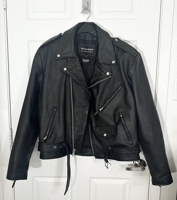 Wilsons Men s Black Biker Motorcycle 100% leather Jacket  L Belted Thinsulate