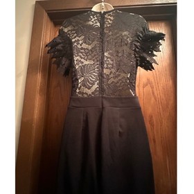 AKIRA Black Lace Top Ruffled Sleeves Solid wide leg bottoms Party Jumpsuit Large