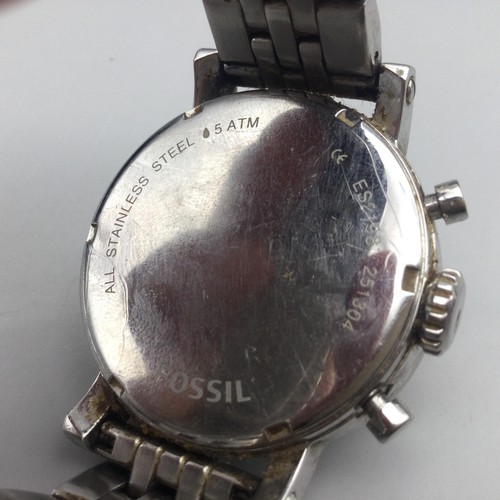 Fossil Boyfriend Chronograph Watch Mens 38mm Silver Tone ES2198 New Battery 6.5" - Picture 10 of 13