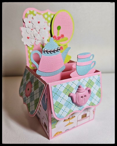 Handmade Explosion Box Card Tea TimeBox Card Tea Party PCC - Picture 3 of 4