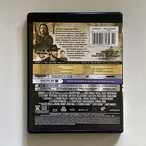 3:10 TO YUMA - 4K UHD Blu-ray+Blu-Ray+Digital HD (New, but missing shrink-wrap) - Picture 2 of 2