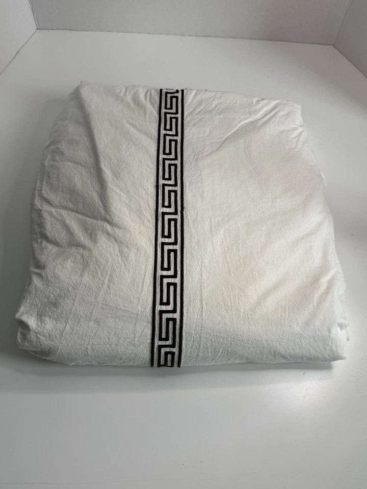 Williams Sonoma Queen CHAMBERS GREEK KEY Brown Embroidered Border DUVET ONLY - Image 2 of 4