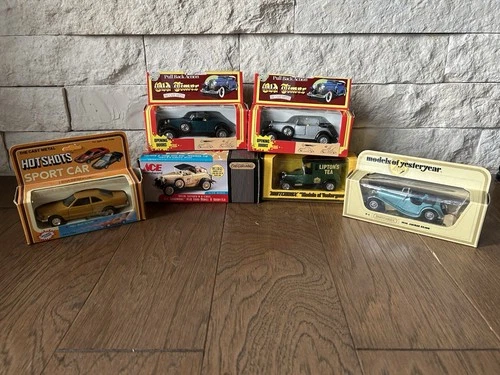 Vintage Lot of 7, Die Cast Metal Cars: Ertl, Hotshots, Matchbox & Road Tough