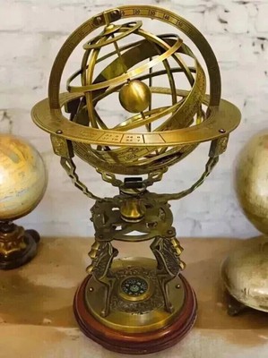 18'' Vintage Solid Brass Armillary Sphere Nautical Astrolabe Globe Antique Décor