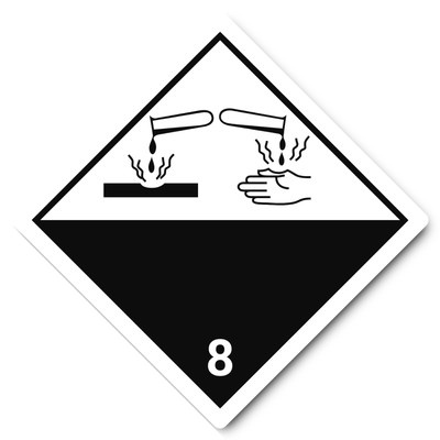 Gefahrzettel - Gefahrgutklasse - Klasse 8 - ätzende Stoffe - ADR / GHS / DGR ...
