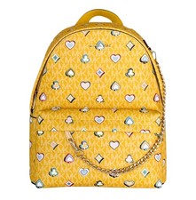 Michael Kors Slater Medium Chain Backpack MK Hearts Spades Diamonds Clubs Honey