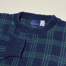 Vintage Britches Sweater Mens XL Navy Blue Green Plaided Cotton Made In USA
