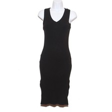 Magaschoni Black Ribbed Knit Bodycon Sweater Dress. Size Medium V-neck