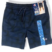 Champion Boys Active Woven Shorts S 6/7 Navy Blue Plaid Drawstring Waist