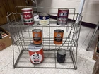 Vintage Gas Oil Can Display Rack Sign Shell Mobil Pegasus Metal Fold up 1970s
