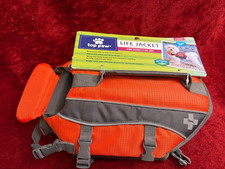 TOP PAW Dog Life Jacket X-Small Unisex 5-15 Lbs - Orange Reflective w/ Handle