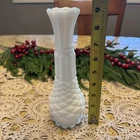 Beautiful Vintage White Milk Glass Diamond Pattern Bud Vase 9"