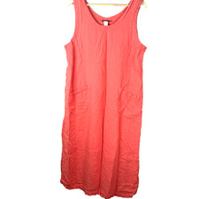 Vintage Nu Construction Coral 100% Linen Sleeveless Maxi Tank Dress Lagen Sz XL